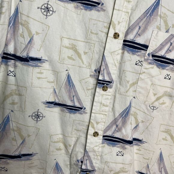 5 for $25🔥Puritan Sailboat Print Cream Button Front Shirt Large (42/44) - Picture 3 of 5